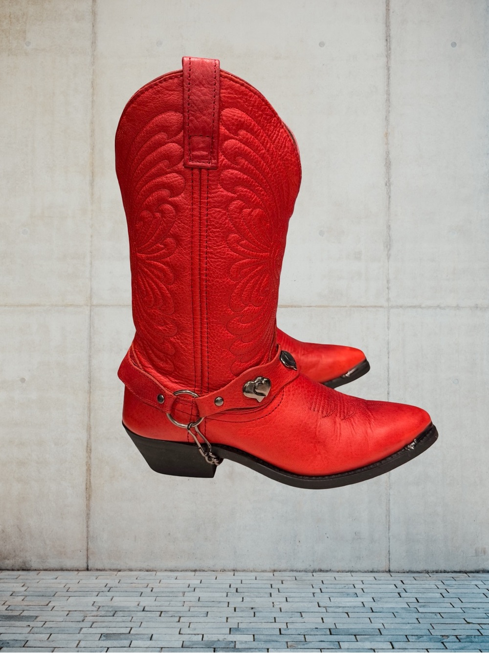 Masterson Boot Co RB7483 Red Embossed Floral Heart Harness Cowboy Boots Wmn 7M - Picture 6 of 12